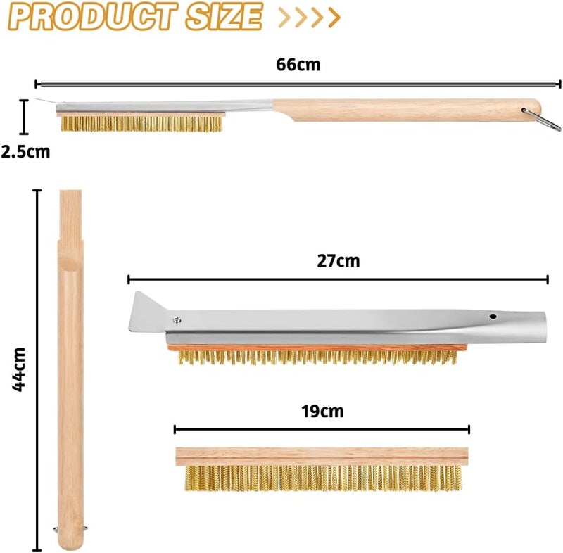 Aolso Pizza Oven Brush, 26" Brush and Stainless Steel Scraper for Pizza Stone, BBQ Grill Cleaning Brush Non Scratch Heat Proof Brass Bristles with Screwdriver, Outdoor Pizza Oven Accessories - Image 2